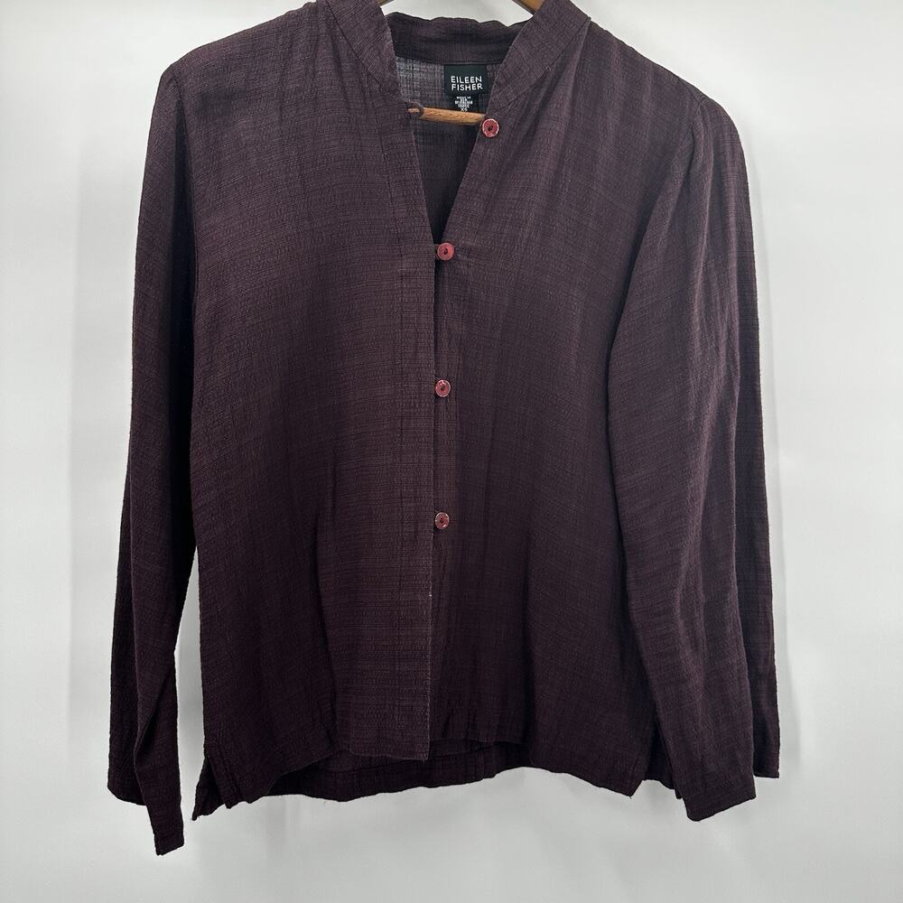 Eileen Fisher‎ Top Shirt Womens XS Purple Linen Blend Boxy Button Minimalist USA